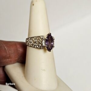 Open Scroll Sterling Silver Marquise Ameythst Ring, Size 6.5